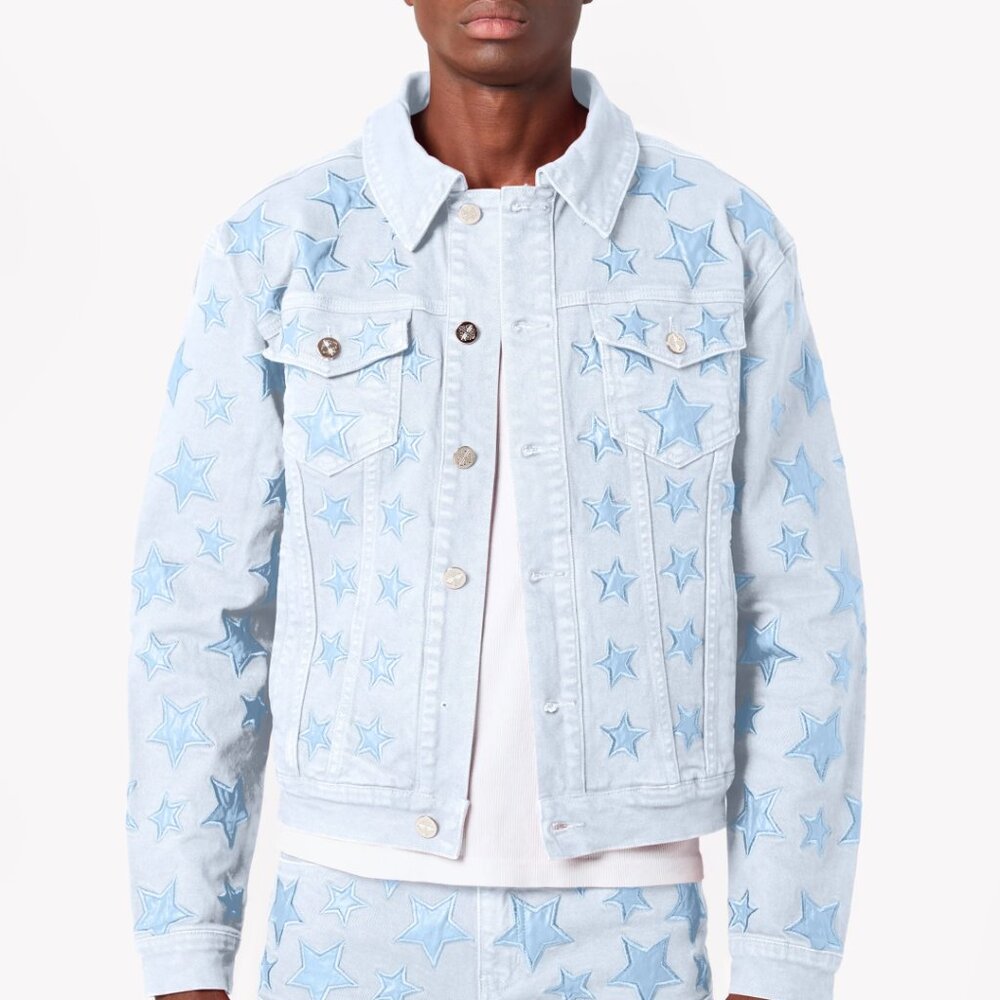 Aqua Blue Stars Denim Jacket by Guapi
